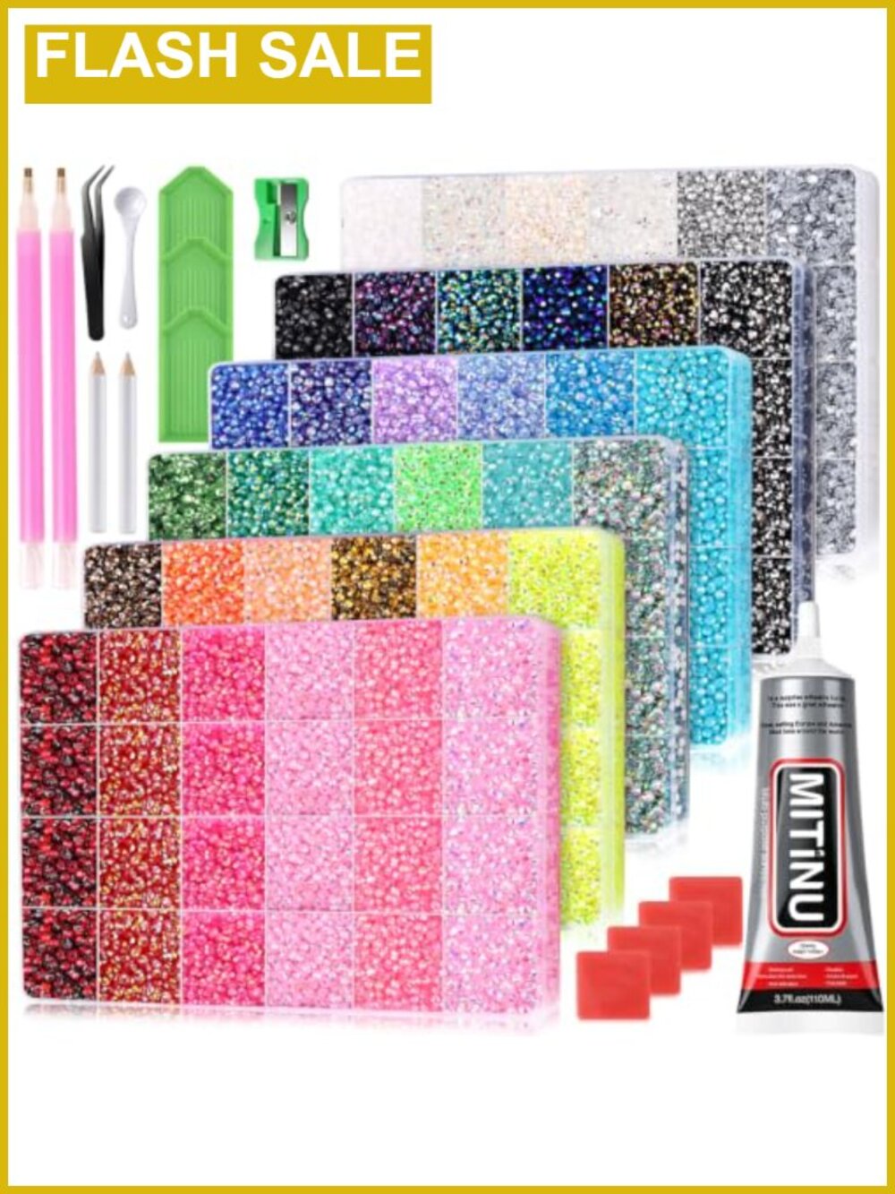 Resin Jelly Rhinestones Bedazzling Kit 160000pcs 36 Colors 3mm with Glue Tools